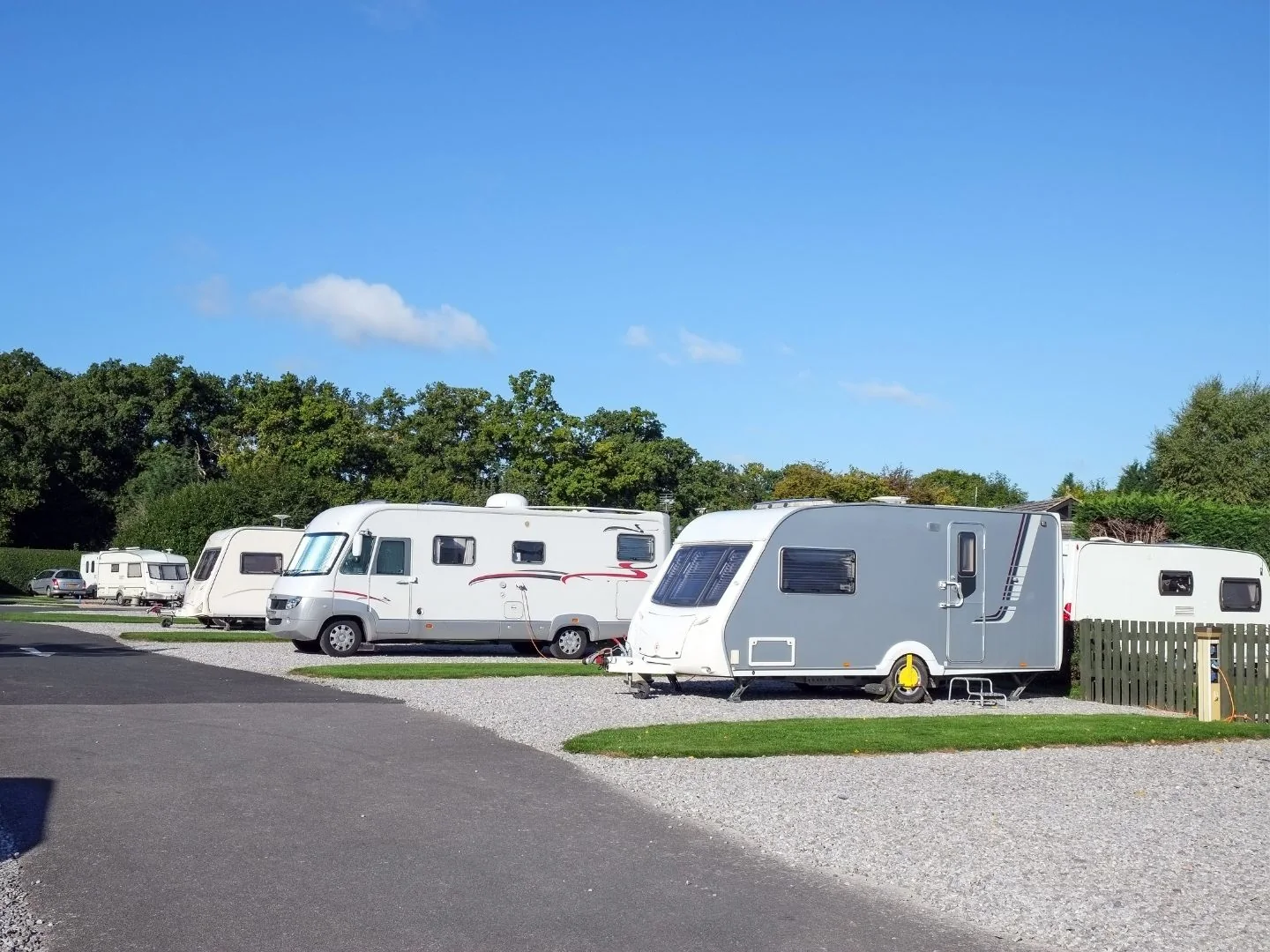 Caravans and motorhomes at a caravan park